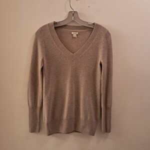 J.Crew Sweater Women's XS Cream 100% Cashmere V-Neck Classic Luxury Winter Cozy